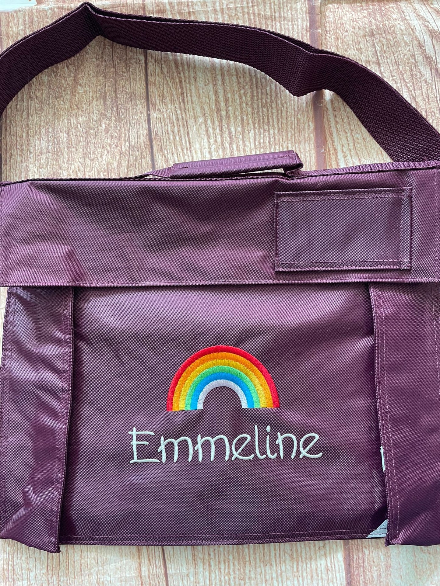 Embroidered Bookbag with strap - rainbow
