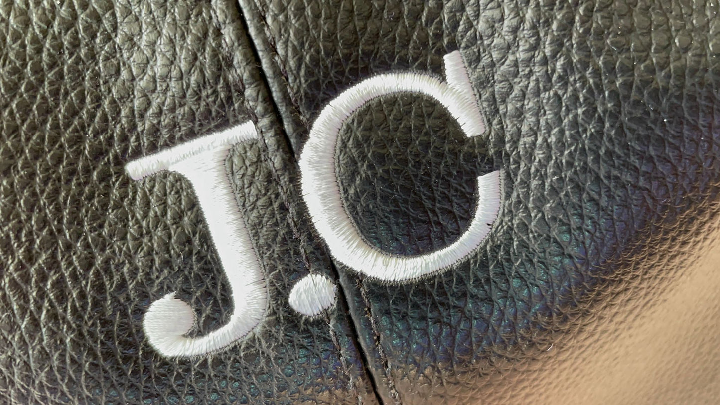 Personalised monogram embroidered wash bag. Leather look, high quality & choice of colours.