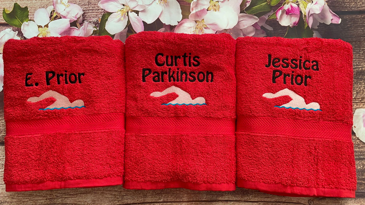 Embroidered Personalised Swimming or Sports Towel. Ideal kids gift // swimmer
