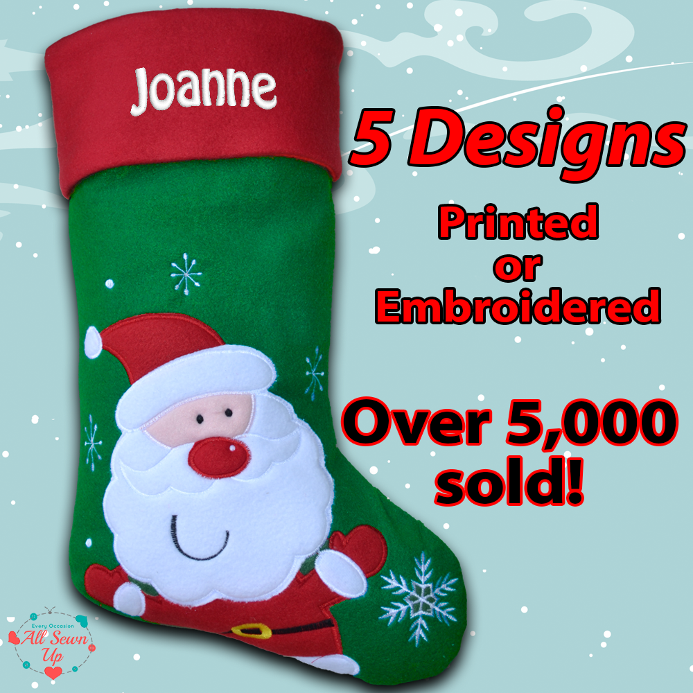 Luxury Personalised Christmas Stocking - Embroidered or Printed - Santa