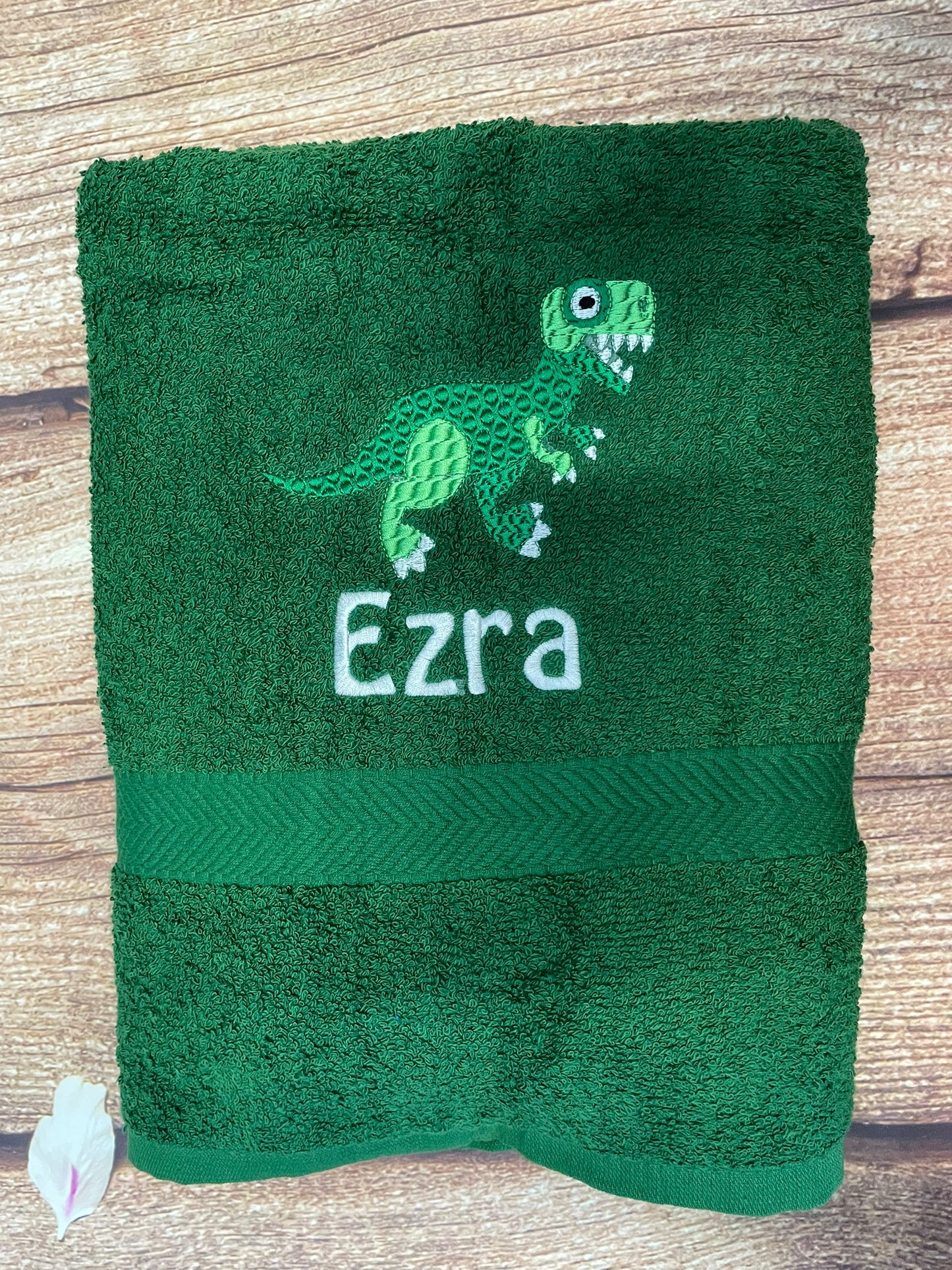 Embroidered personalised swimming or sports towel. Ideal gift // Dinosaur