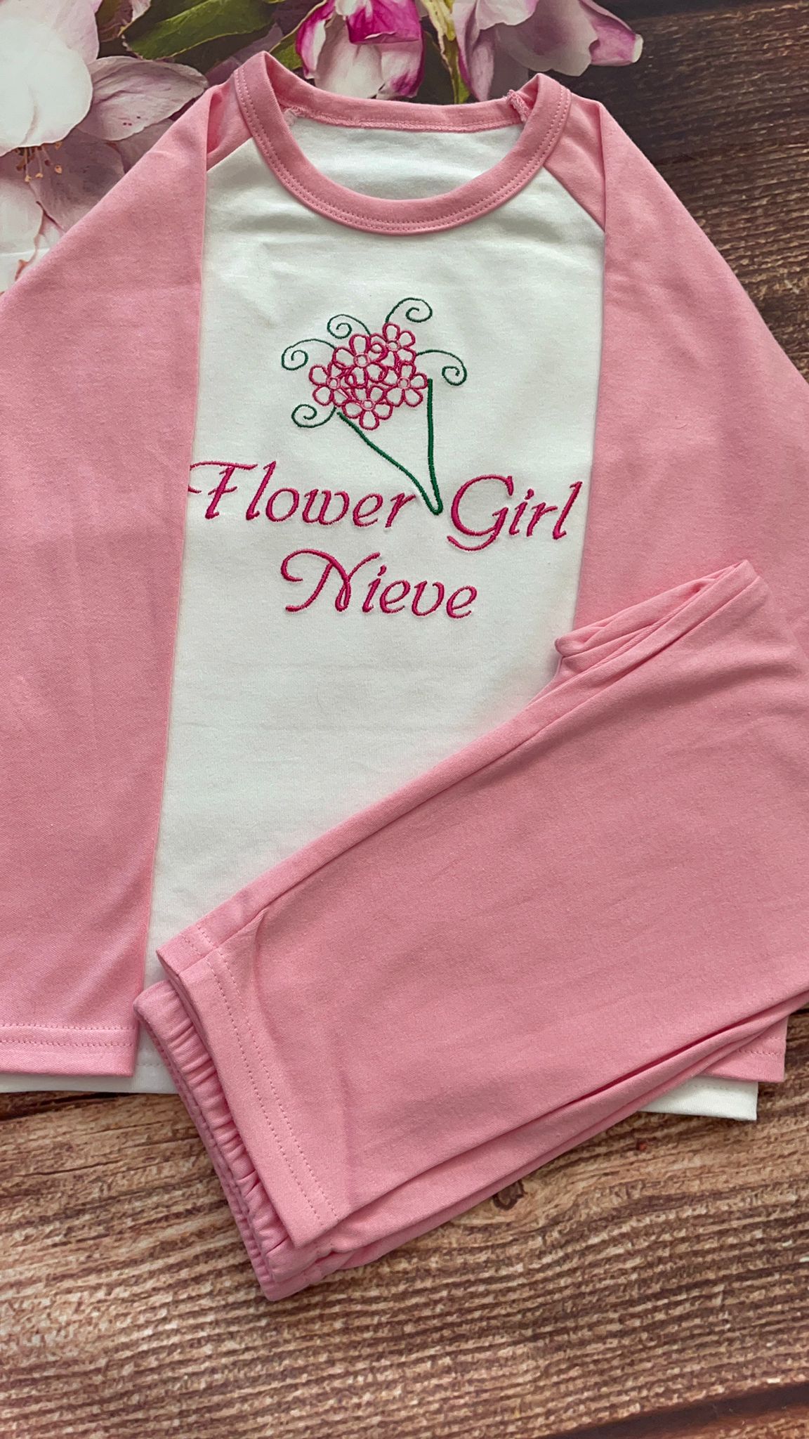 Personalised Flower Girl Gift Embroidered 100% Cotton Pyjamas - Flowergirl Gift