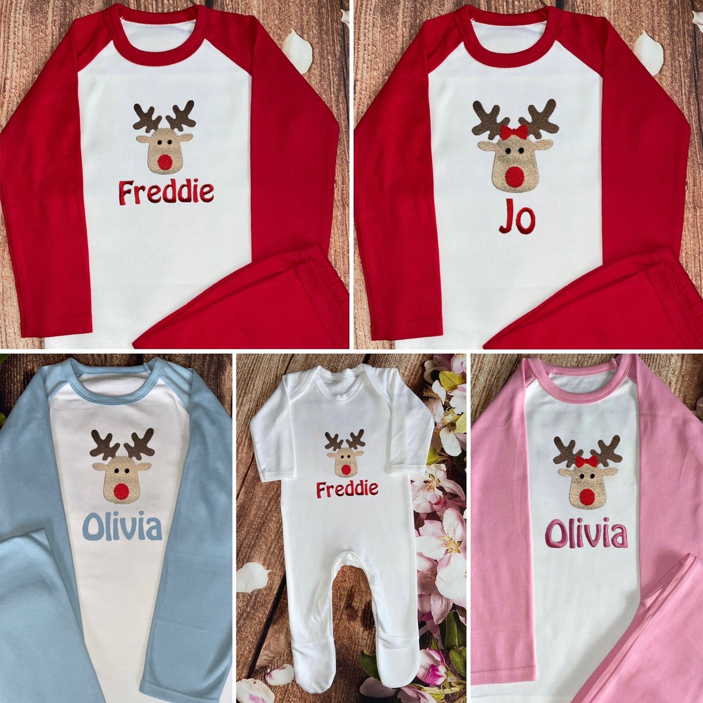Rudolf Christmas pyjamas, embroidered & personalised with name. Matching, Gift, keepsake, high quality, soft, PJ's