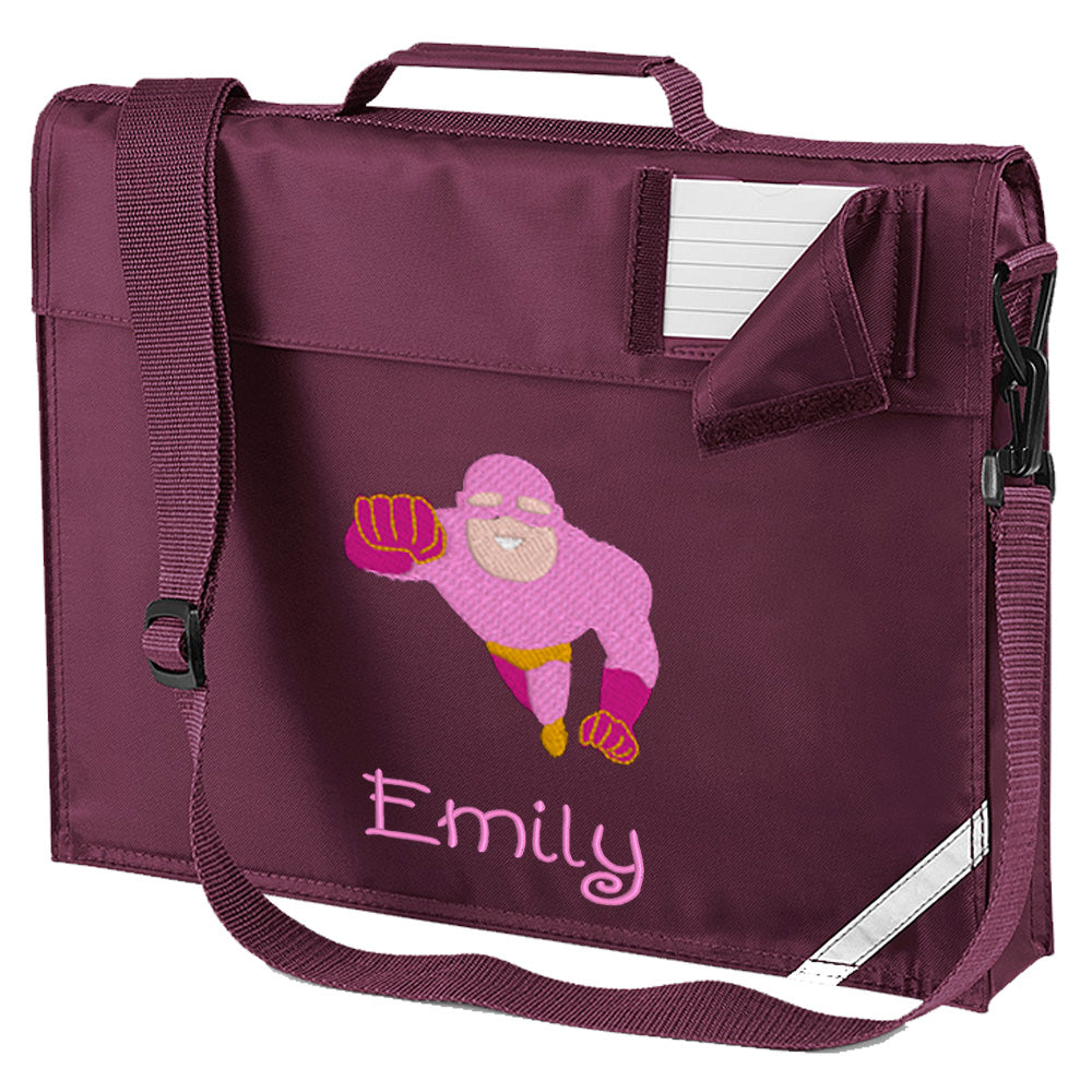 Embroidered Bookbag with strap- Superhero (Flying)