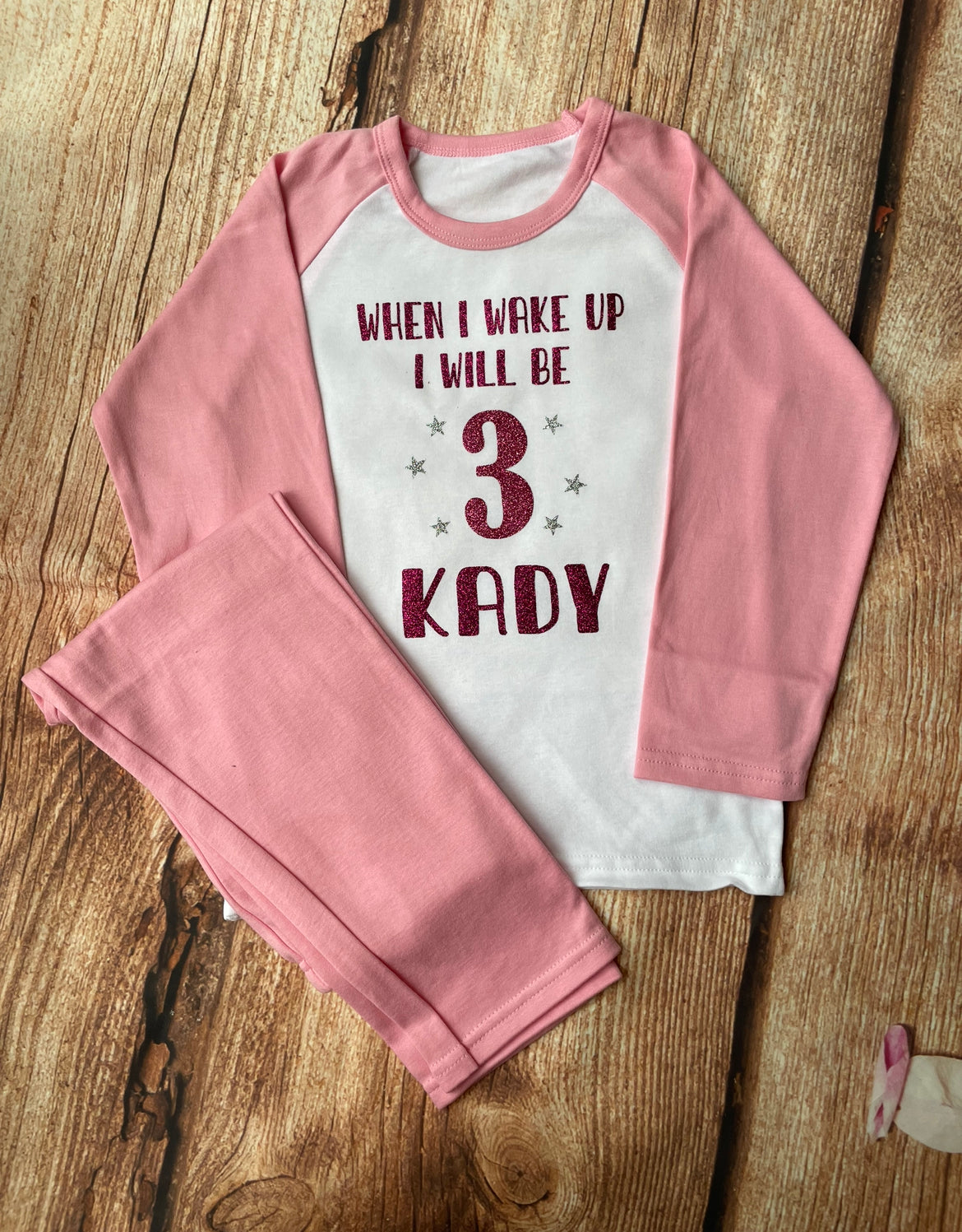 Personalised Birthday Sparkly Printed Cotton Pyjamas, keepsake, Gift PJ