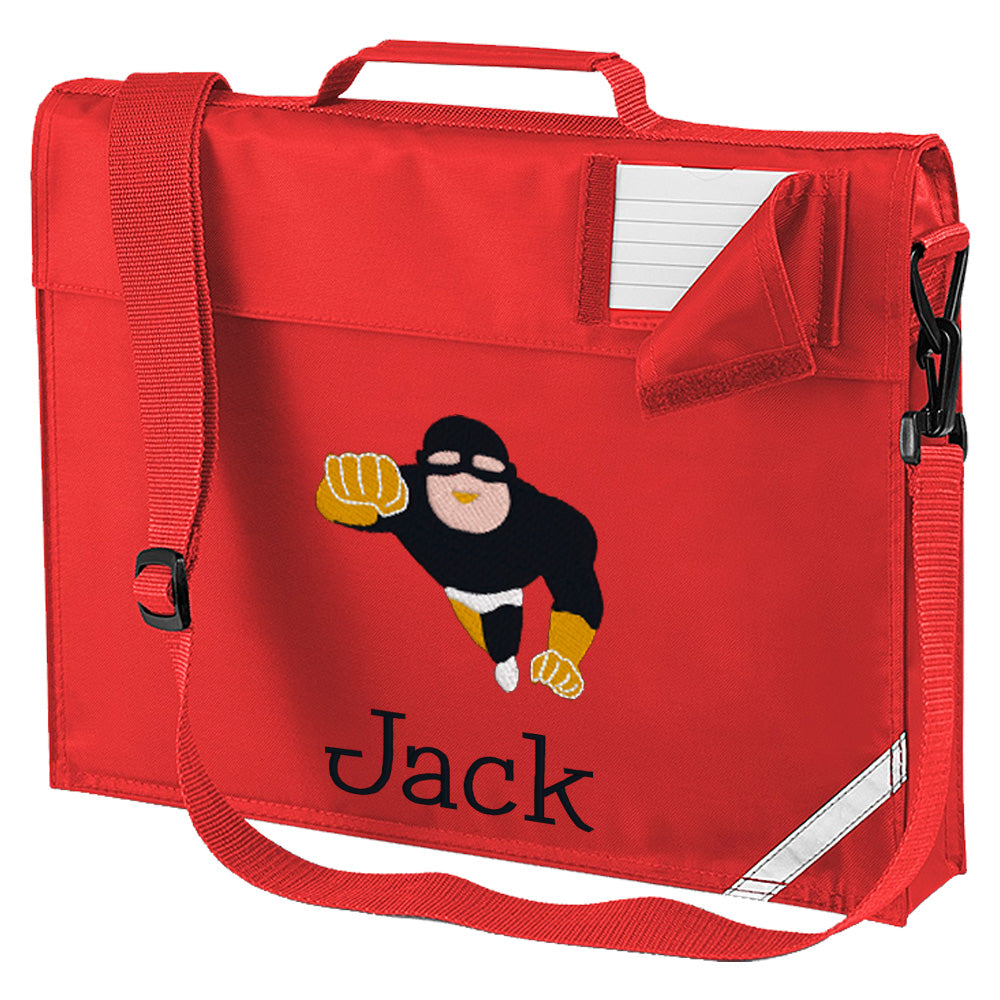 Embroidered Bookbag with strap- Superhero (Flying)