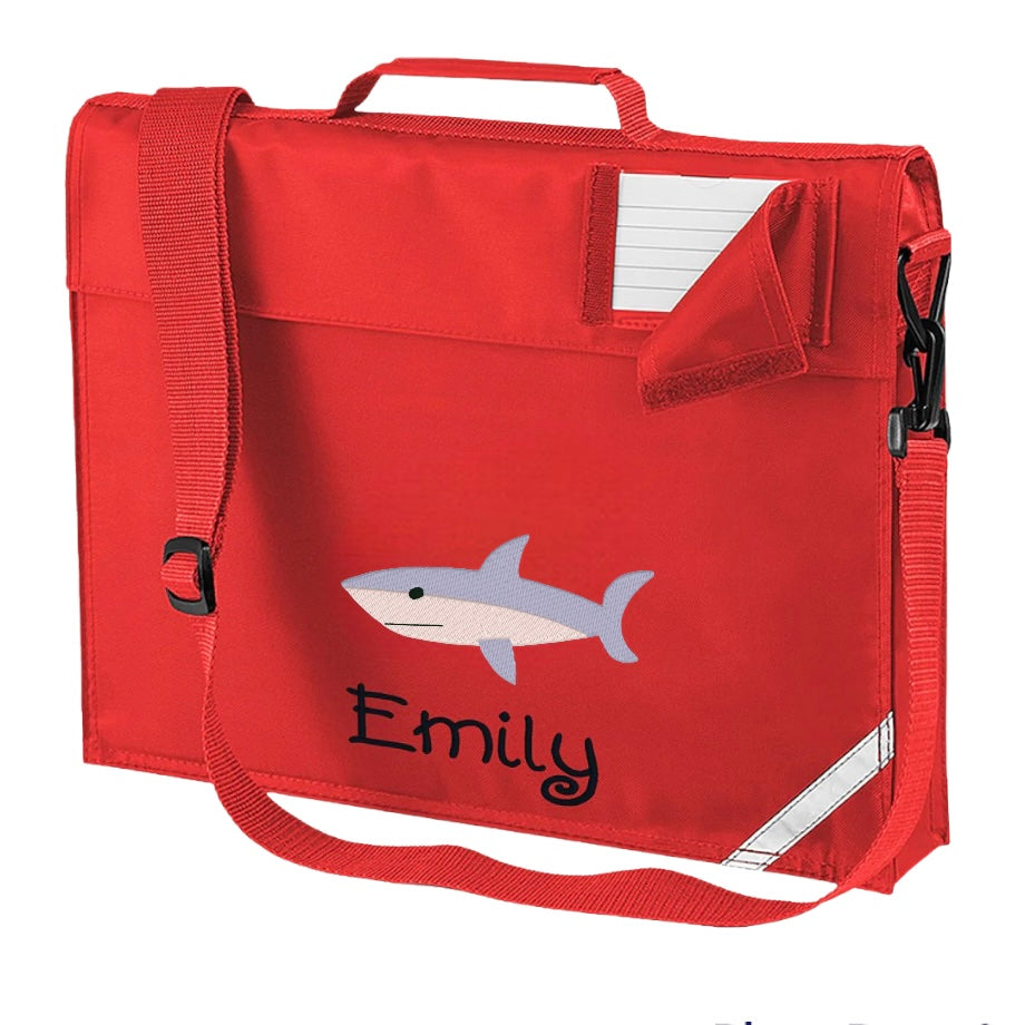 Embroidered Bookbag with strap - shark