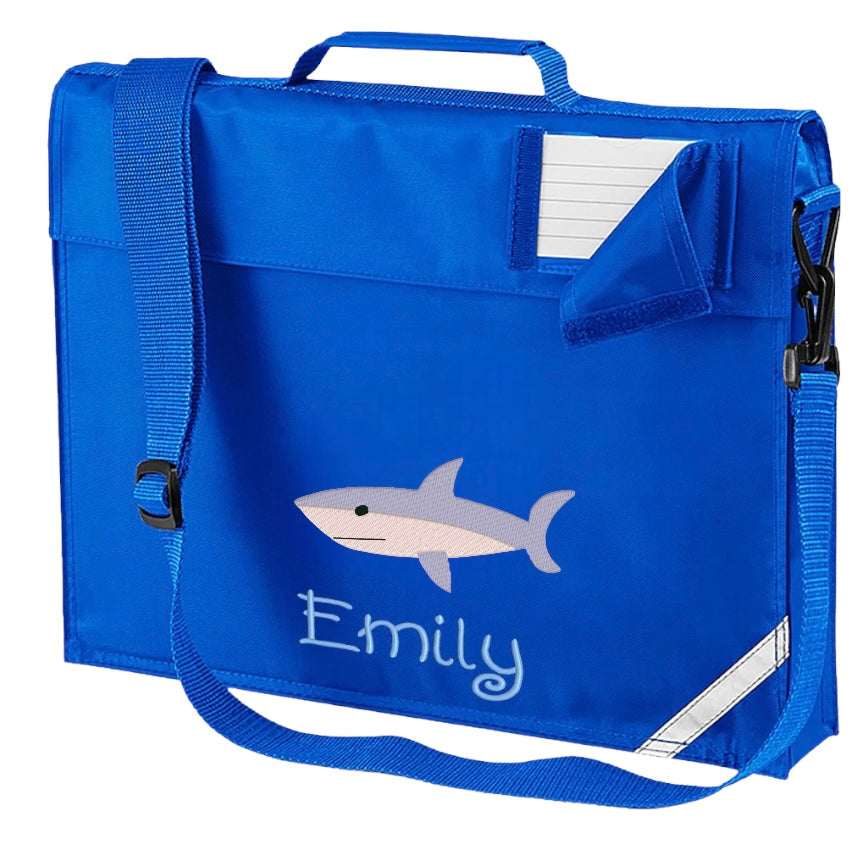 Embroidered Bookbag with strap - shark
