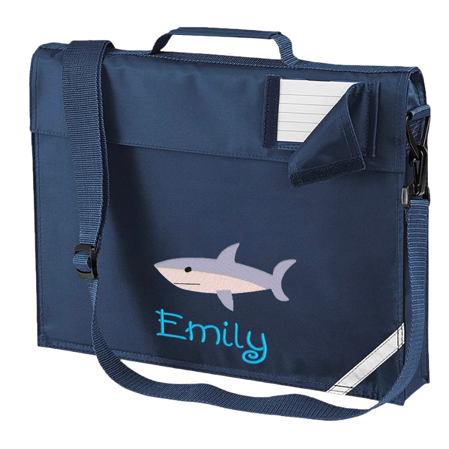 Embroidered Bookbag with strap - shark