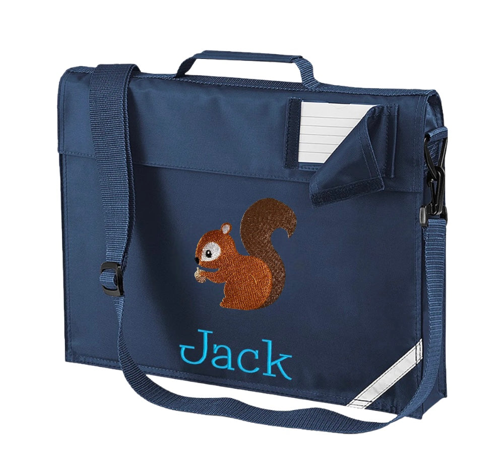 Embroidered Bookbag with strap - squirrel