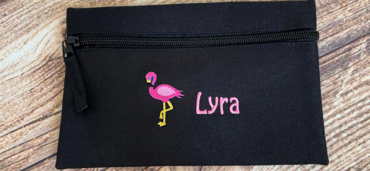 Pencil case personalised with embroidered name and choice of motif