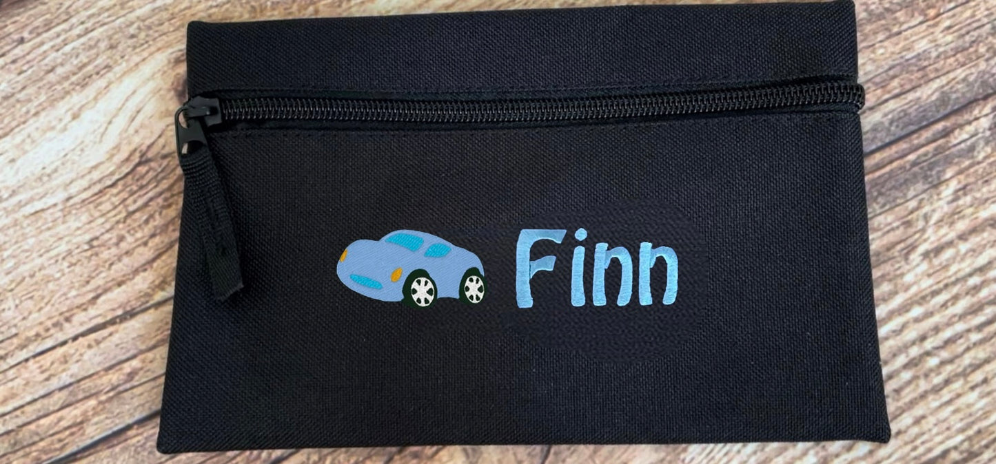 Pencil case personalised with embroidered name and choice of motif