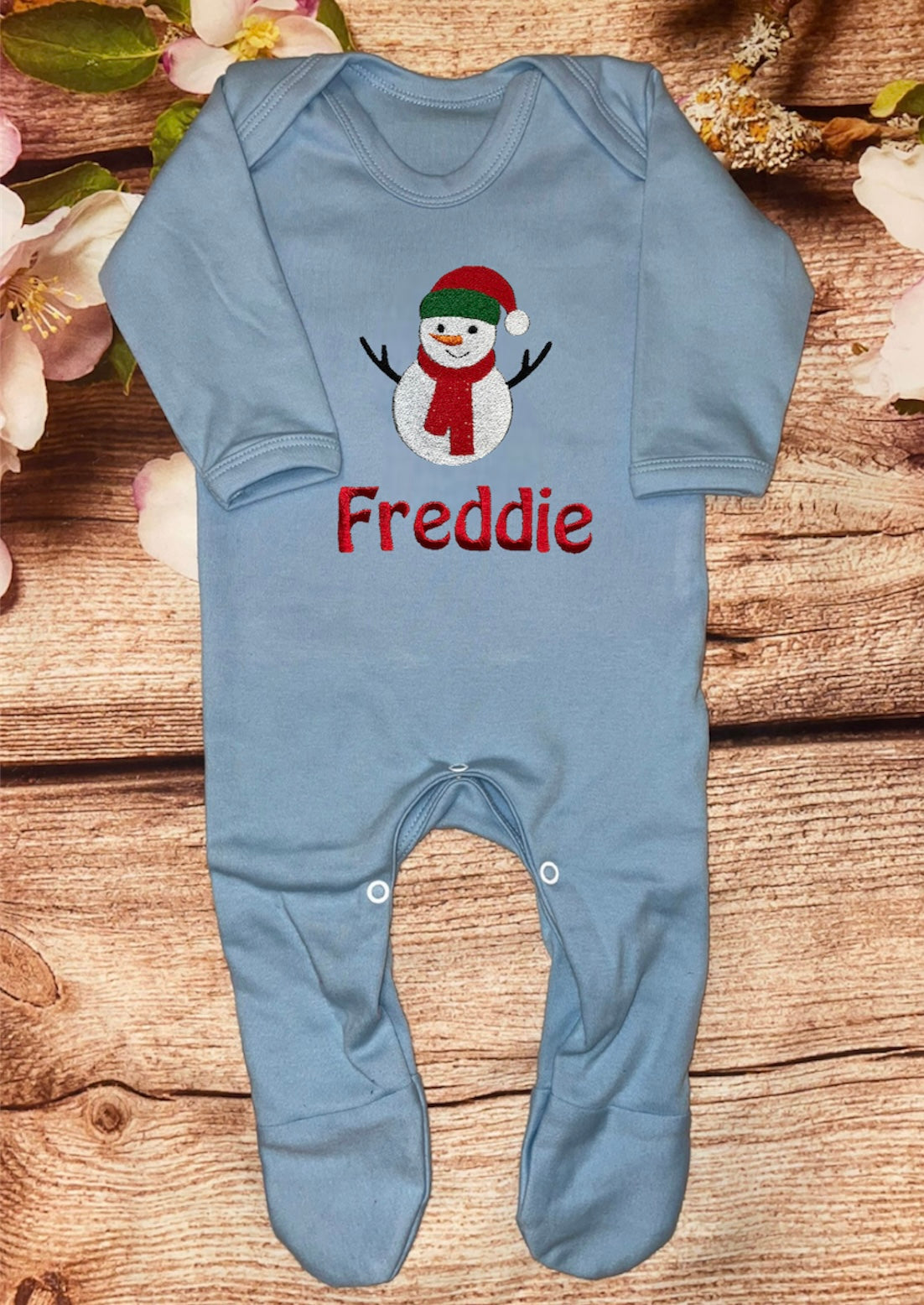 Christmas onesie / sleepsuit embroidered & personalised with name. Choice of designs. Gift, keepsake