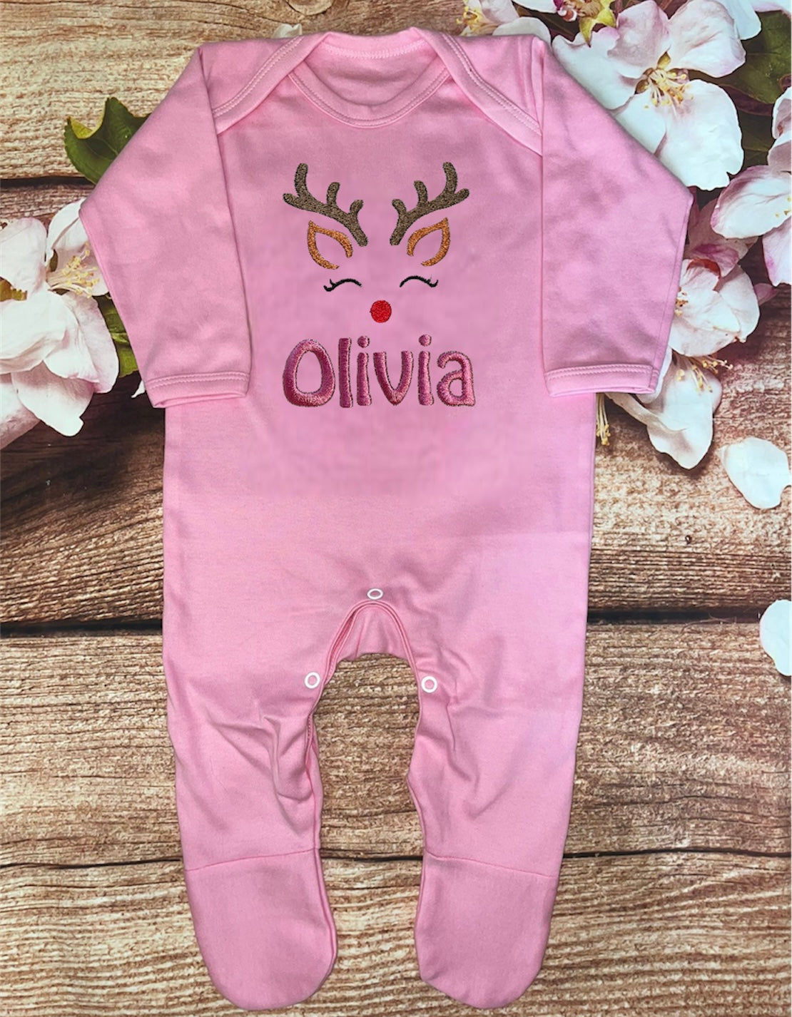 Christmas onesie / sleepsuit embroidered & personalised with name. Choice of designs. Gift, keepsake