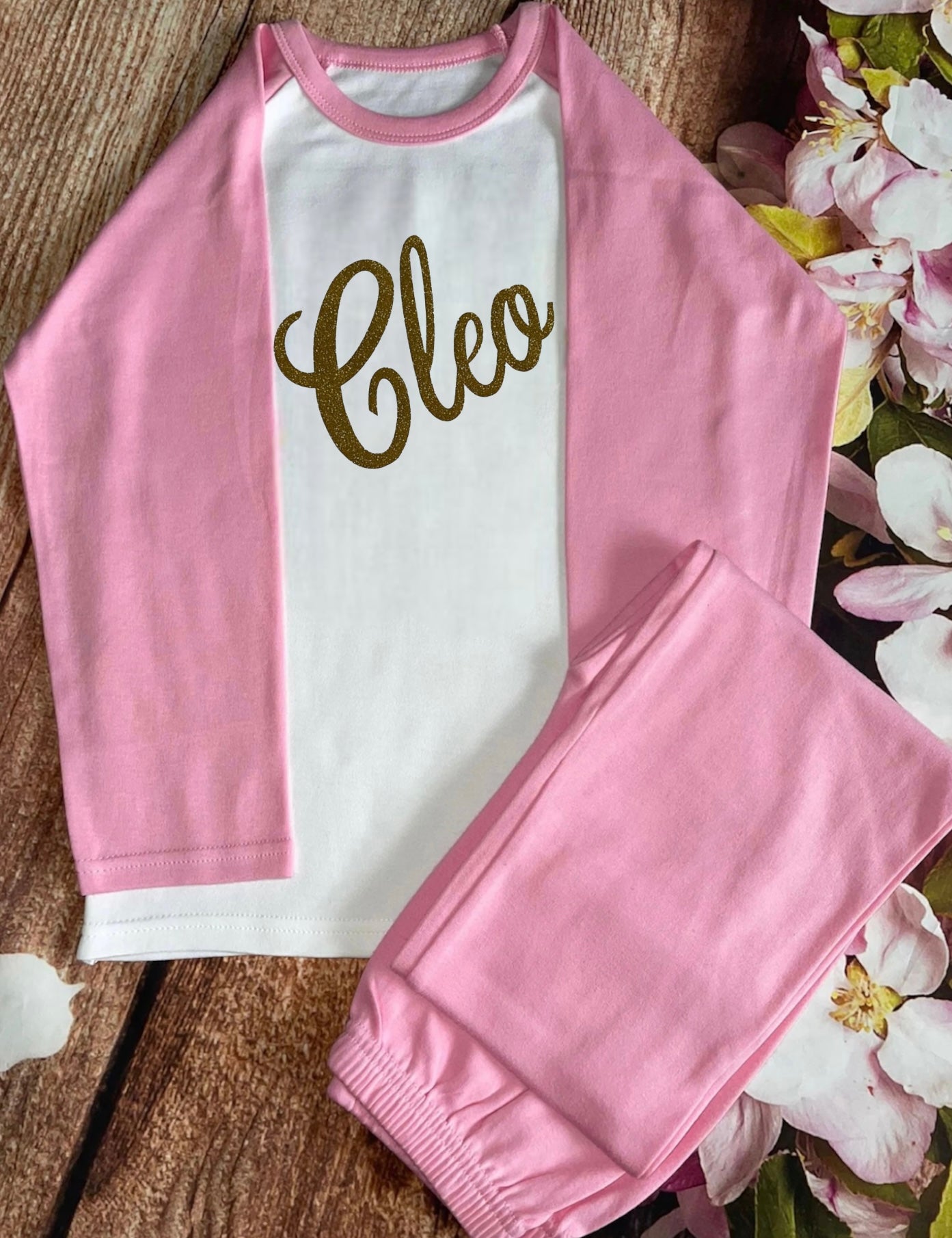Christmas pyjamas personalised with sparkly name. Matching, Gift, keepsake, high quality, soft, PJ's