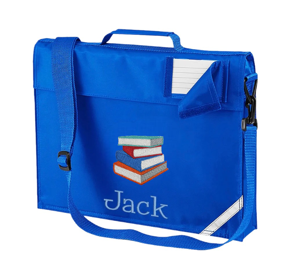 Embroidered Bookbag with strap - books