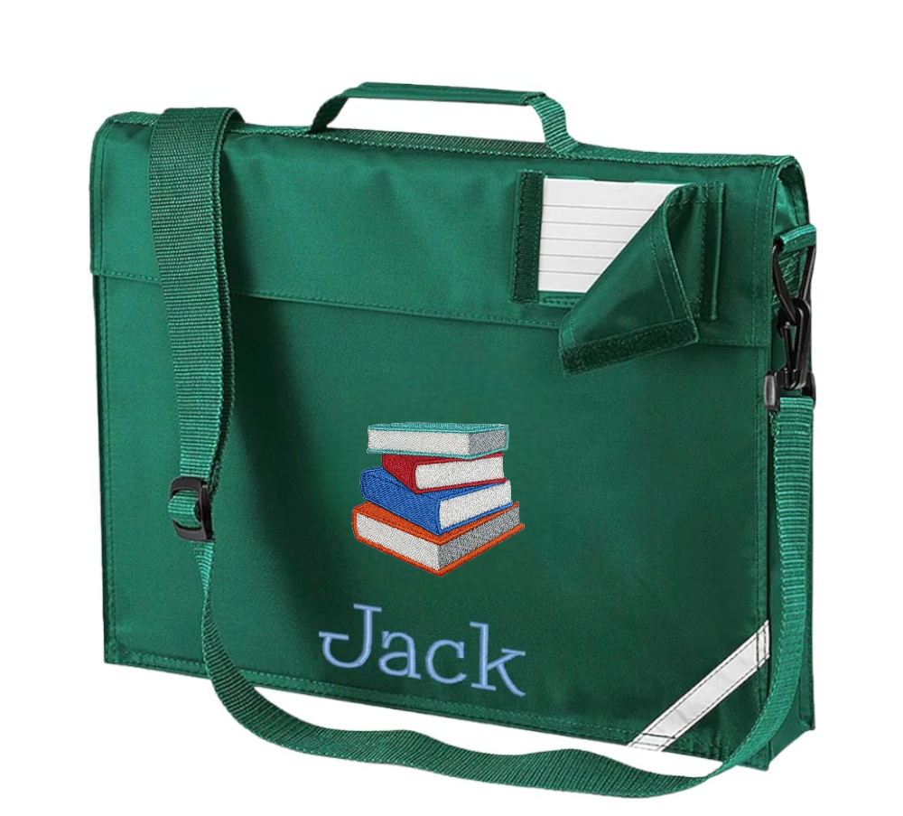 Embroidered Bookbag with strap - books