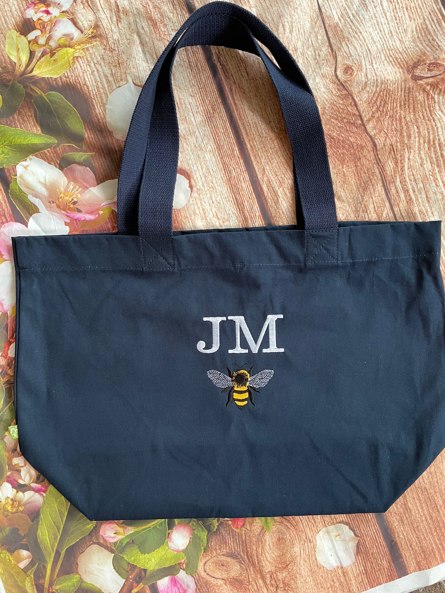 Initial Canvas Tote Bag With Zipper Pocket Embroidery Monogrammed