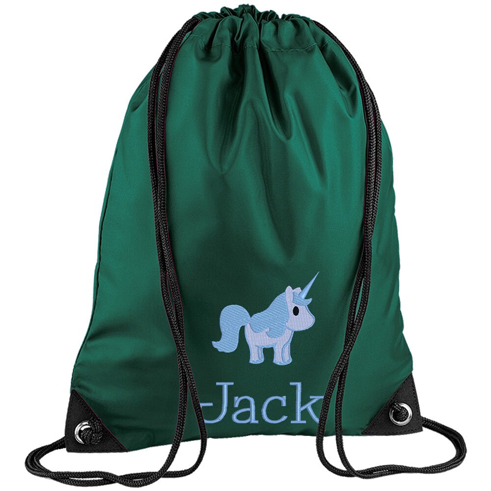 Embroidered Unicorn Personalised PE Bag, Kit Bag Drawstring Bag