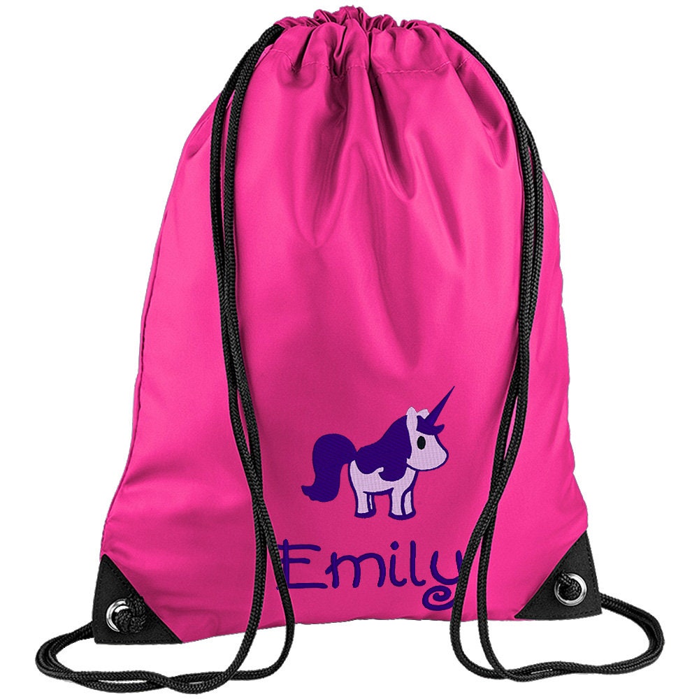 Embroidered Unicorn Personalised PE Bag, Kit Bag Drawstring Bag