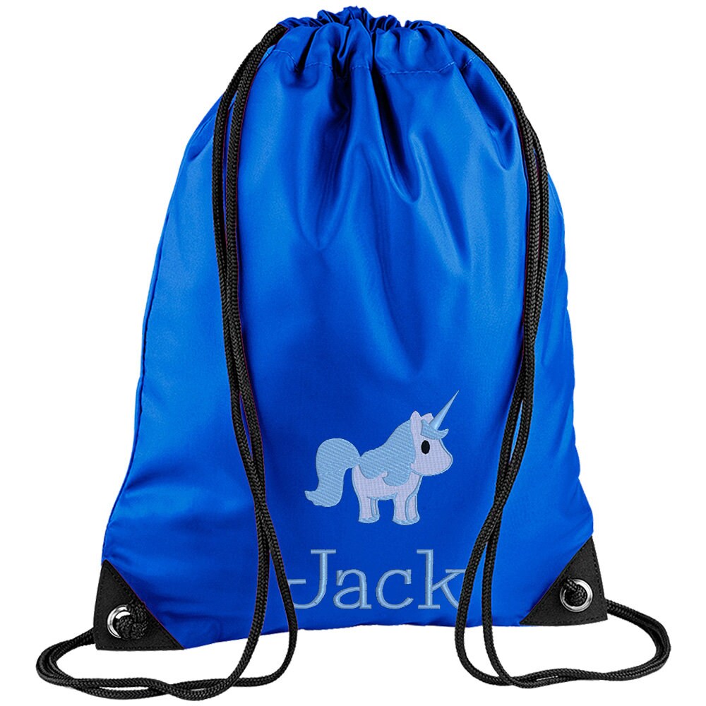 Embroidered Unicorn Personalised PE Bag, Kit Bag Drawstring Bag