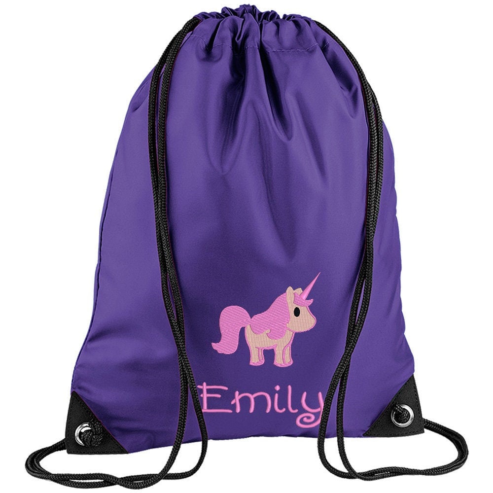 Embroidered Unicorn Personalised PE Bag, Kit Bag Drawstring Bag