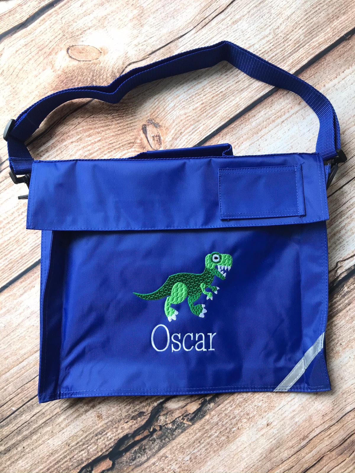Dinosaur Personalised Book Bag ,Embroidered Junior Bookbag with strap