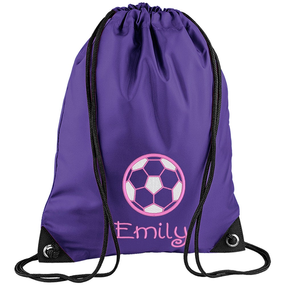 Embroidered Football Personalised PE Bag, Kit Bag Drawstring Bag