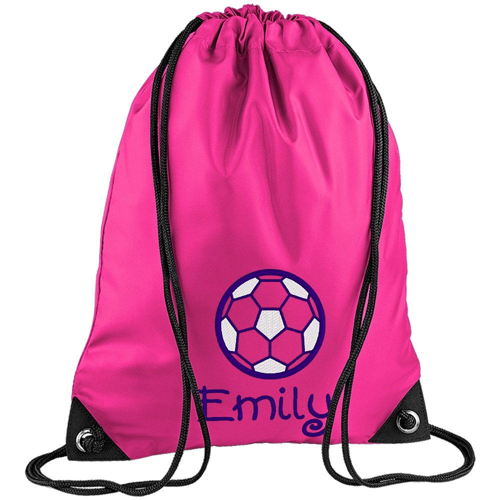 Embroidered Football Personalised PE Bag, Kit Bag Drawstring Bag