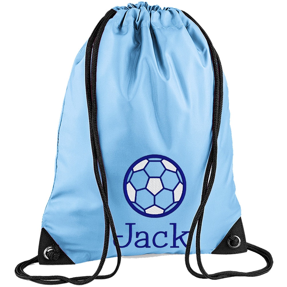 Embroidered Football Personalised PE Bag, Kit Bag Drawstring Bag