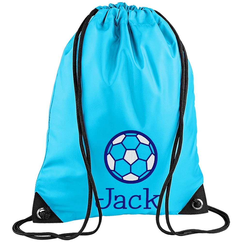 Embroidered Football Personalised PE Bag, Kit Bag Drawstring Bag