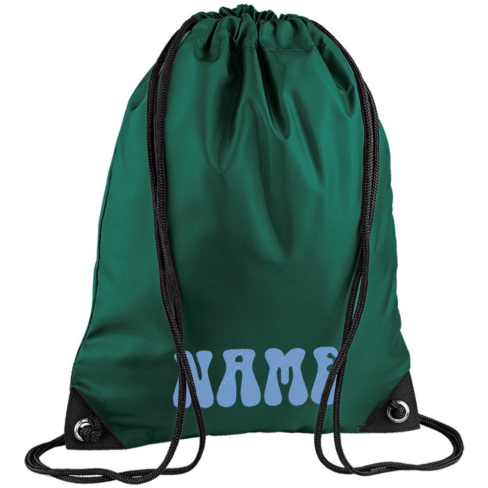 Embroidered 70s Text Personalised PE Bag, Kit Bag Drawstring Bag