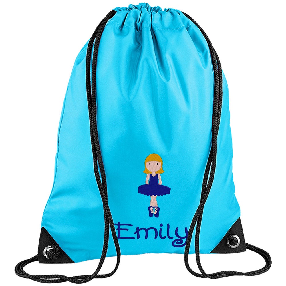 Embroidered Dancer Personalised PE Bag, Kit Bag Drawstring Bag