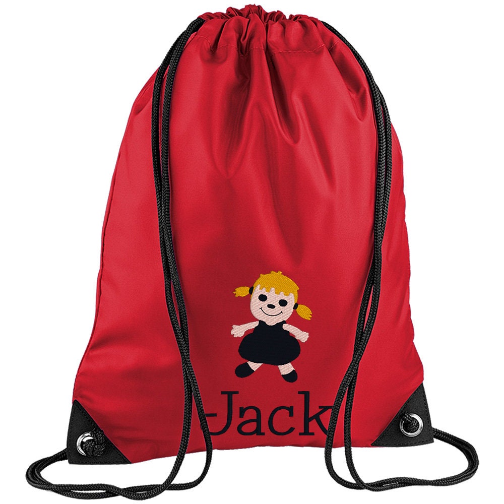 Embroidered Doll Personalised PE Bag, Kit Bag Drawstring Bag