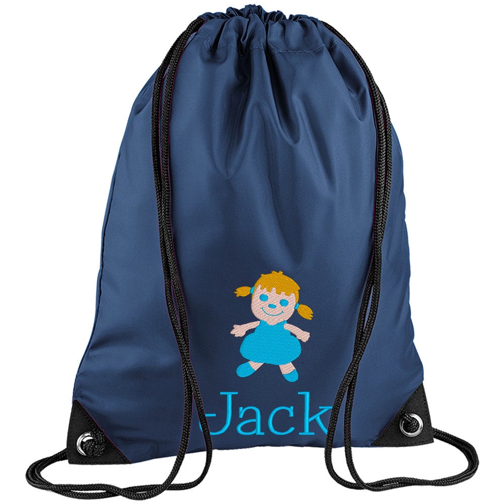Embroidered Doll Personalised PE Bag, Kit Bag Drawstring Bag