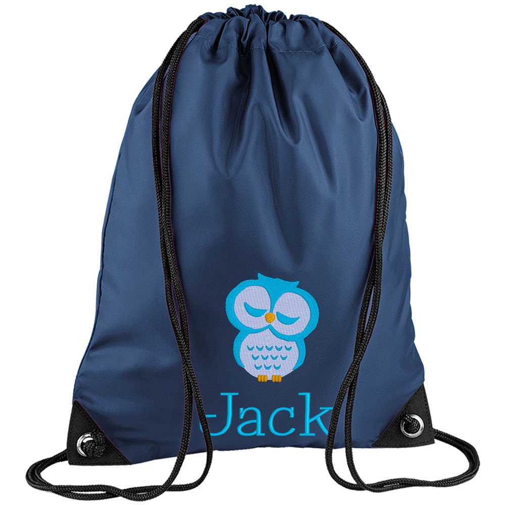Embroidered Owl Personalised PE Bag, Kit Bag Drawstring Bag