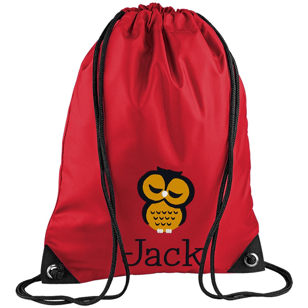 Embroidered Owl Personalised PE Bag, Kit Bag Drawstring Bag