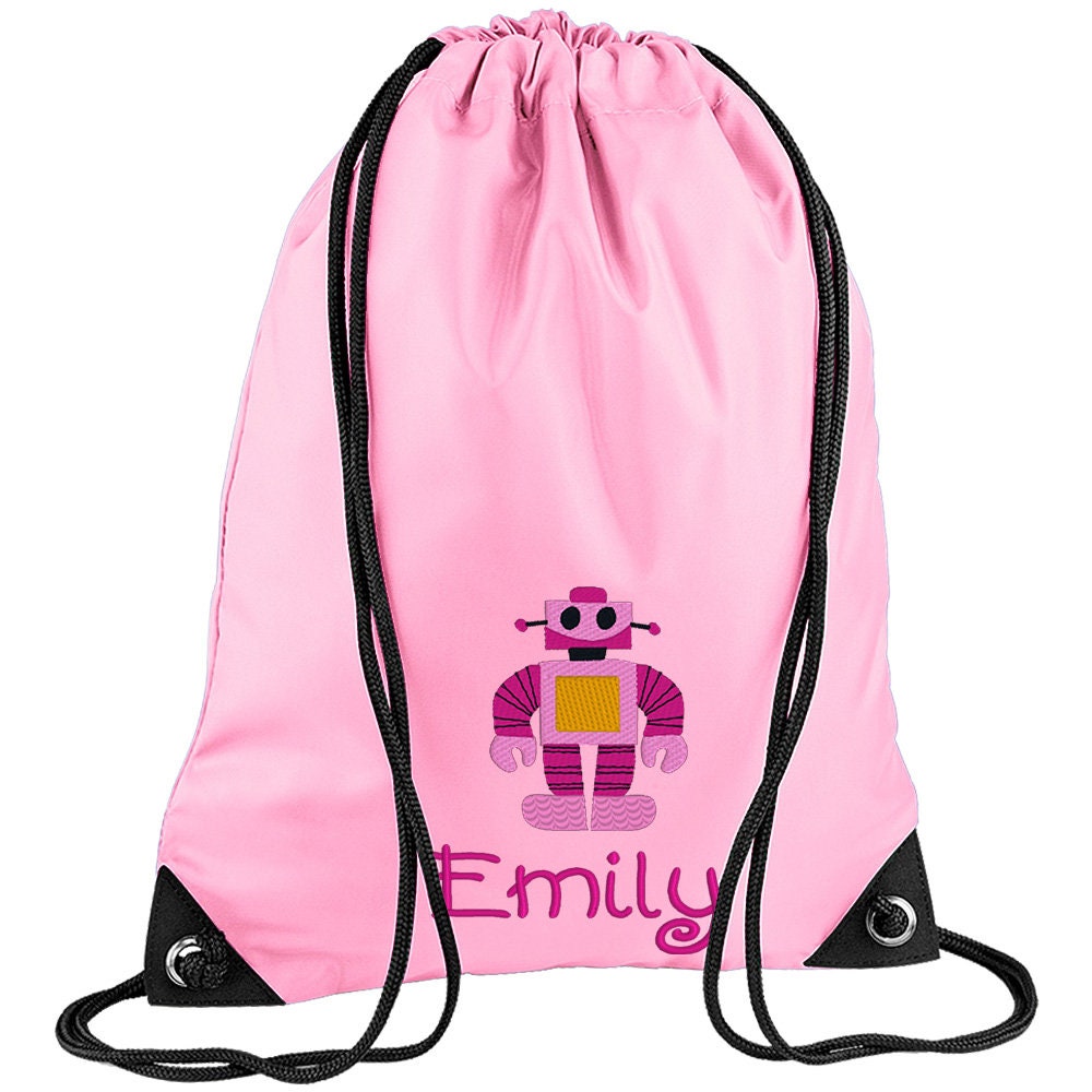 Embroidered Robot Personalised PE Bag, Kit Bag Drawstring Bag