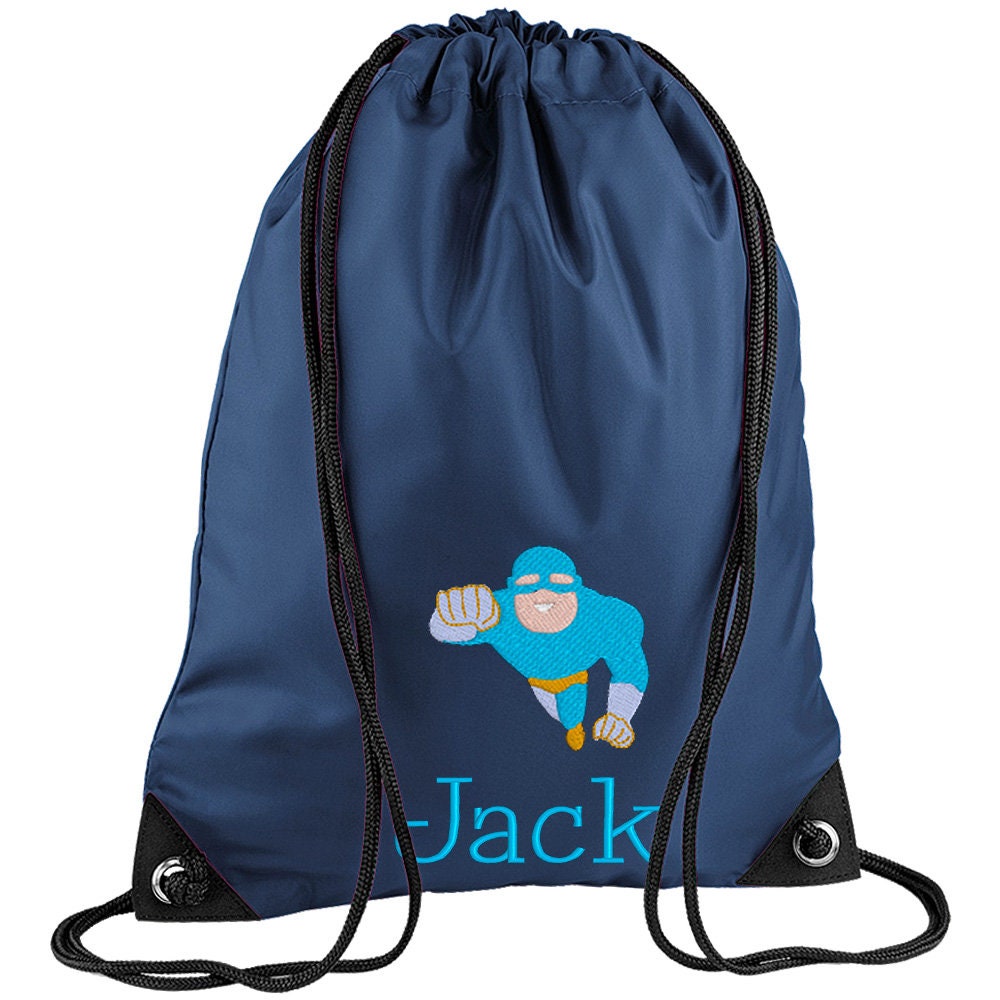 Embroidered Superhero Flying Personalised PE Bag, Kit Bag Drawstring Bag