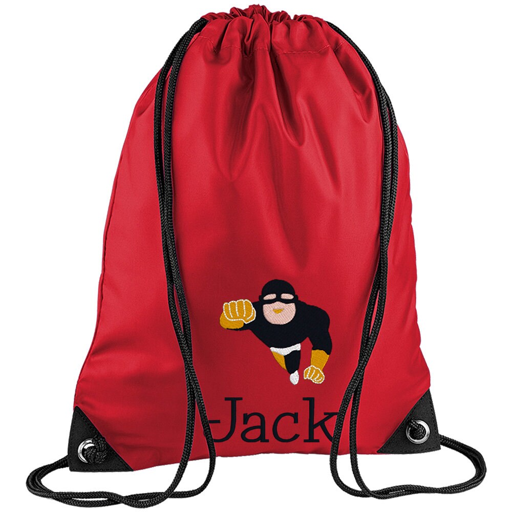Embroidered Superhero Flying Personalised PE Bag, Kit Bag