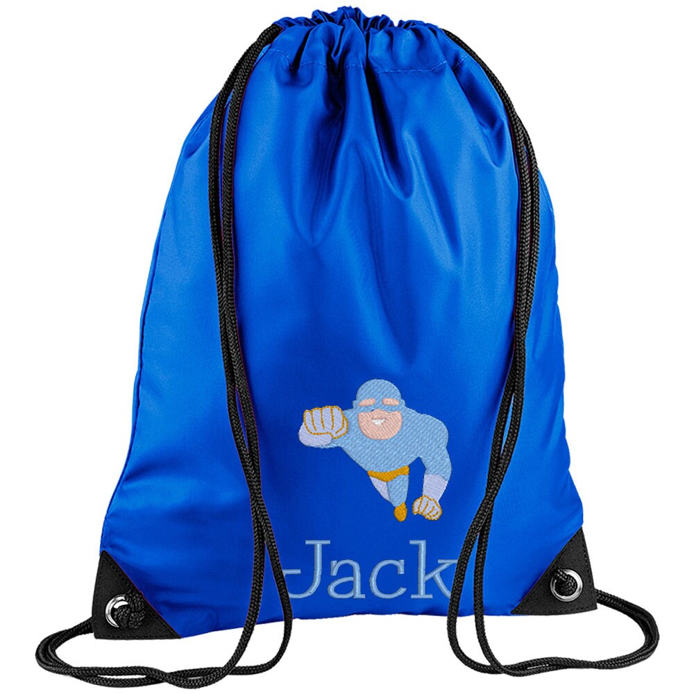 Embroidered Superhero Flying Personalised PE Bag, Kit Bag Drawstring Bag