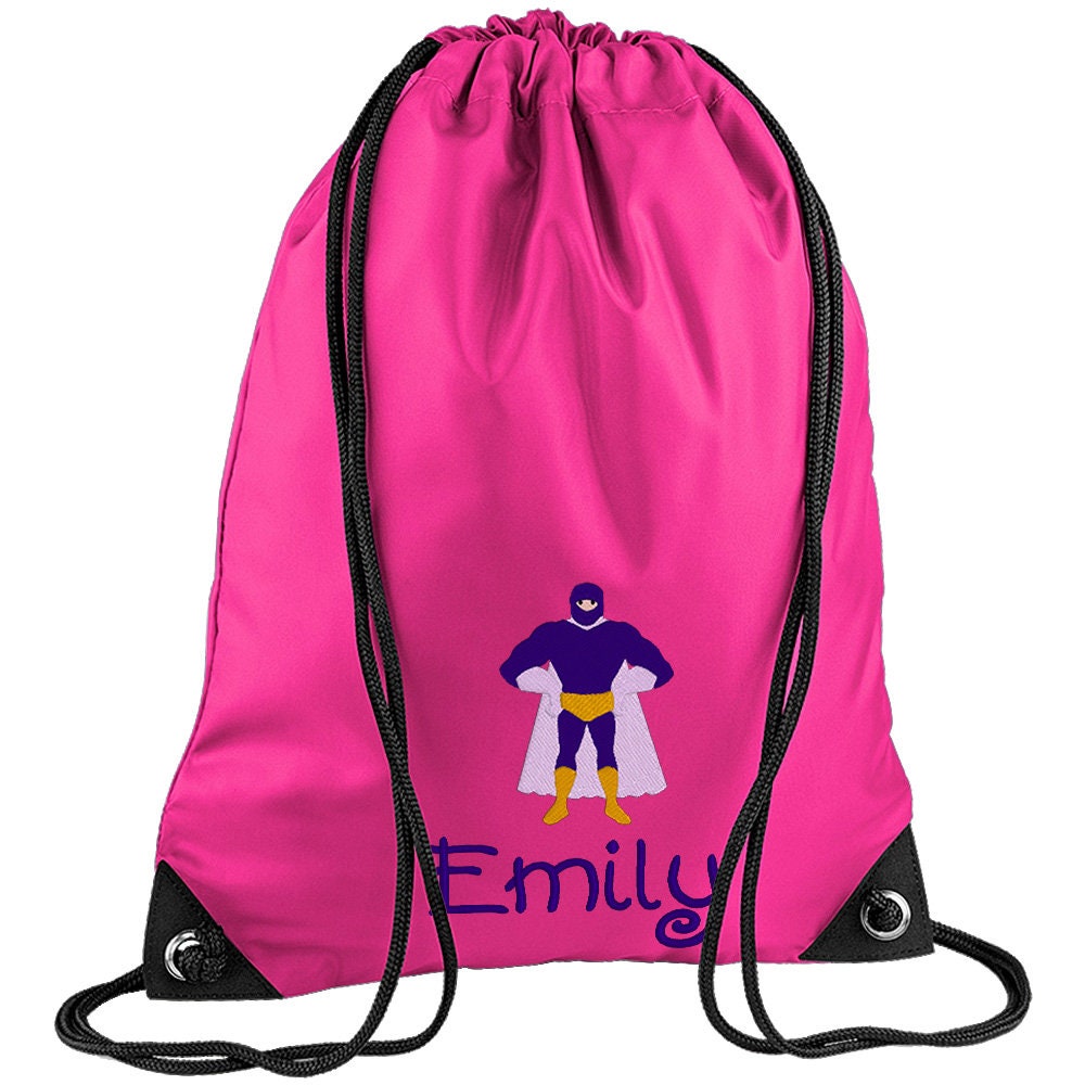 Embroidered Superhero Standing Personalised PE Bag, Kit Bag Drawstring Bag