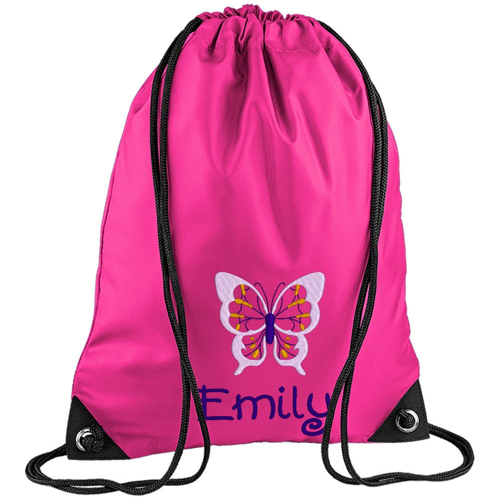Embroidered Butterfly Personalised PE Bag, Kit Bag Drawstring Bag
