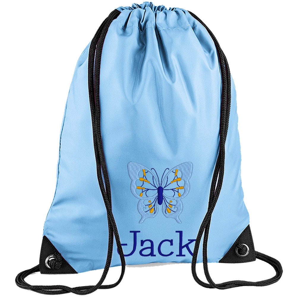 Embroidered Butterfly Personalised PE Bag, Kit Bag Drawstring Bag