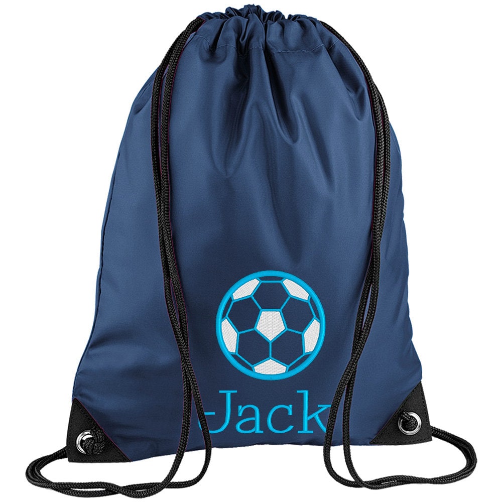 Embroidered Football Personalised PE Bag, Kit Bag Drawstring Bag