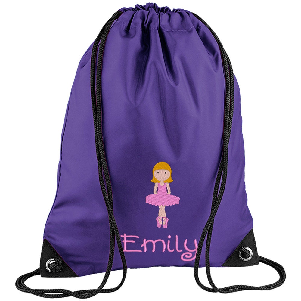 Embroidered Dancer Personalised PE Bag, Kit Bag Drawstring Bag