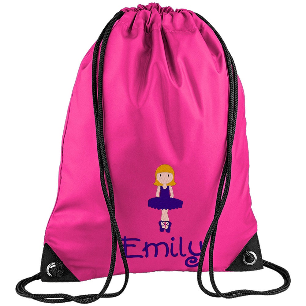 Embroidered Dancer Personalised PE Bag, Kit Bag Drawstring Bag