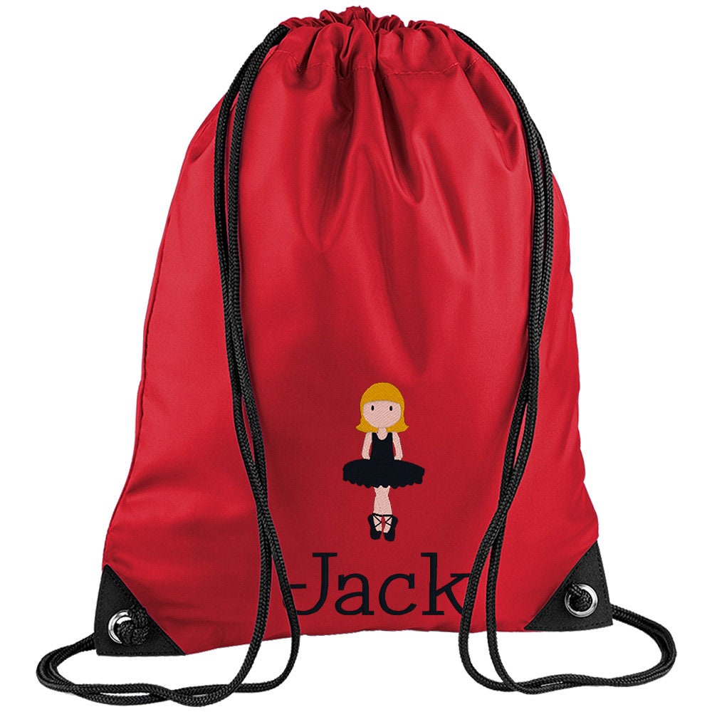 Embroidered Dancer Personalised PE Bag, Kit Bag Drawstring Bag