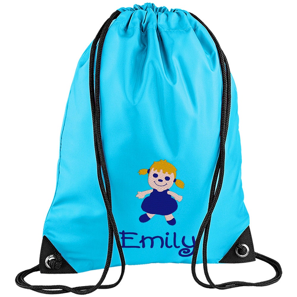 Embroidered Doll Personalised PE Bag, Kit Bag Drawstring Bag