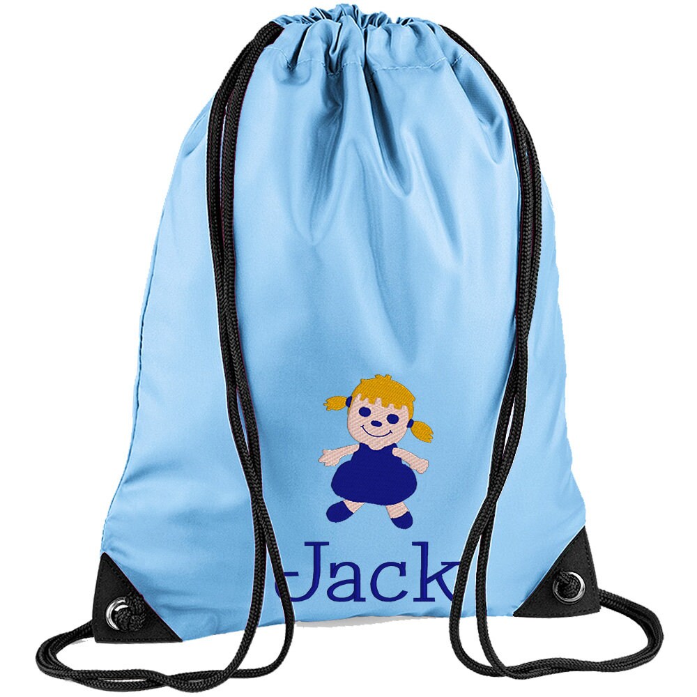 Embroidered Doll Personalised PE Bag, Kit Bag Drawstring Bag